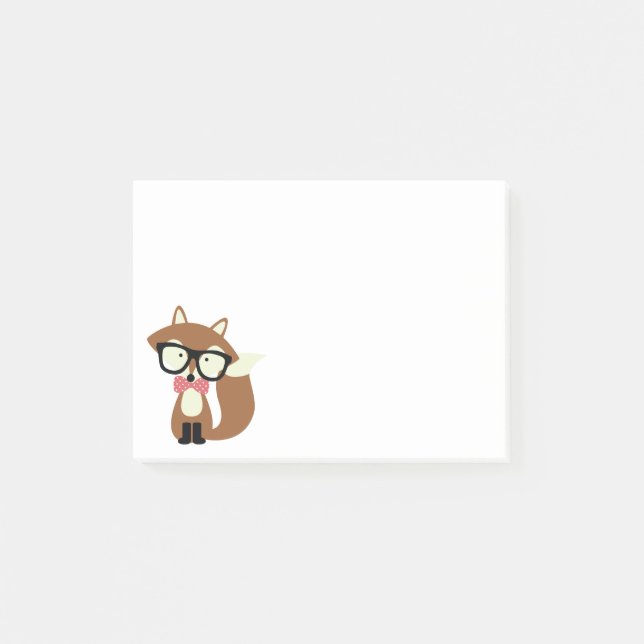 Post-it® Renard Brun Hipster avec Nœud Papillon et Lunettes (Devant)