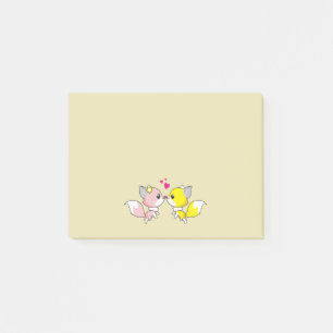 Post-it® Renard Couple Kissing avec Petit Coeur Overhead