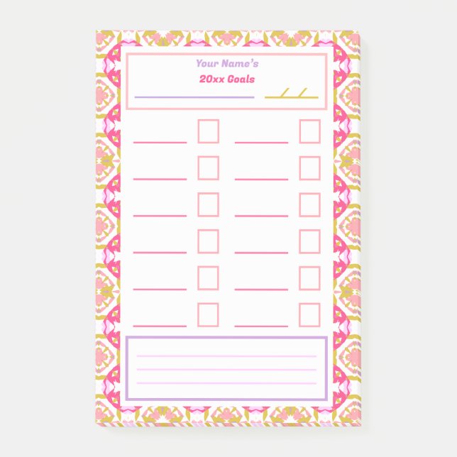 Post-it® Résolutions du Nouvel An rose But Tracker Checklis (Devant)