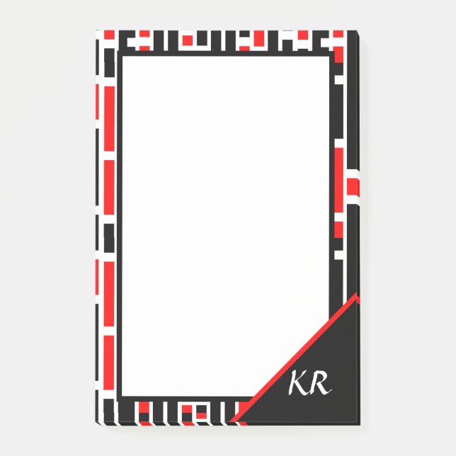 Post-it® Retro Art Déco Rouge Noir Abstrait Motif Monogramm (Devant)