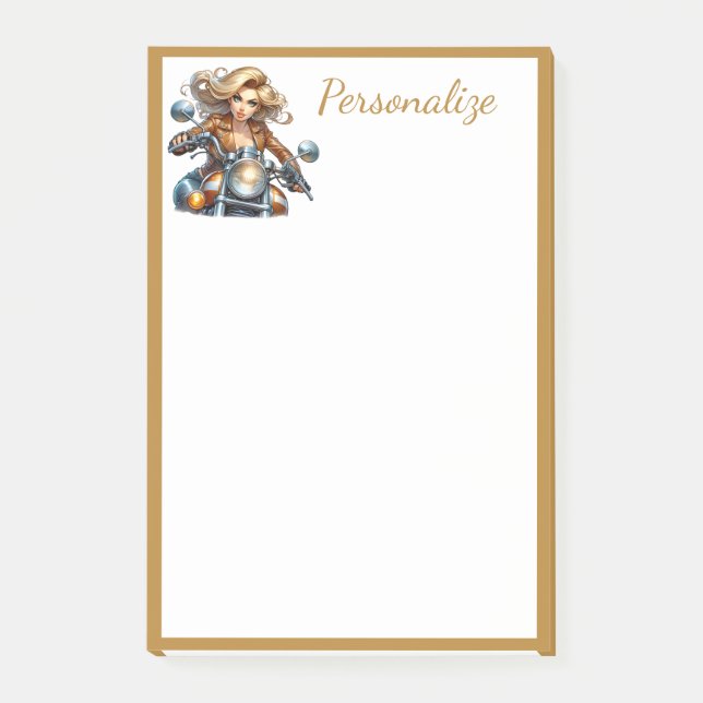 Post-it® Retro Glam Girl Motorcyle Gold Frontière Personnal (Devant)