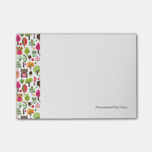 Post-it® rétro motif de hibou d'arbre rose de feuille