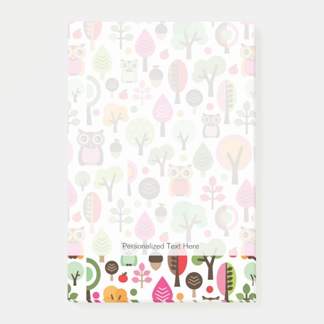 Post-it® rétro motif de hibou d'arbre rose de feuille (Devant)