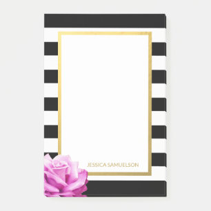 Post-it® Rose blanc noir moderne personnalisé de rose de