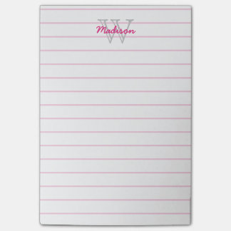 Post-it® Rose décoré d'un monogramme rayé et blanc
