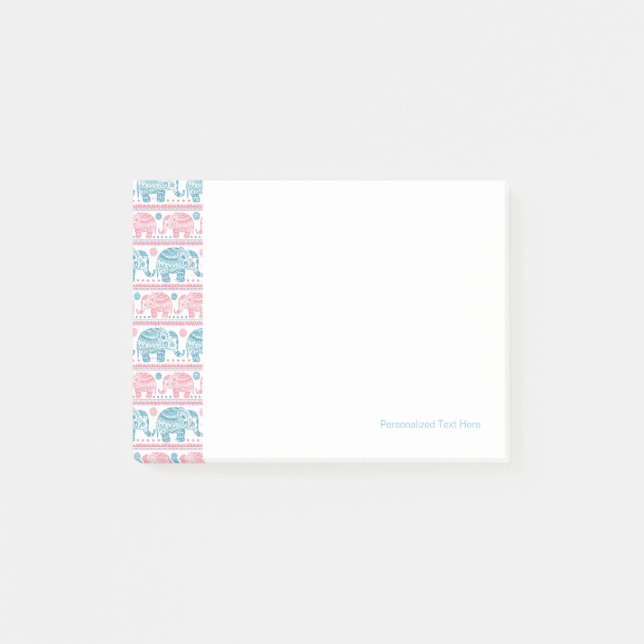 Post-it® Rose et motif ethnique turquoise d'éléphant (Devant)