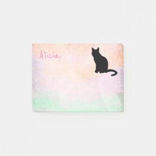 Post-it® rose et vert noir chat personnalisé ajouter votre 