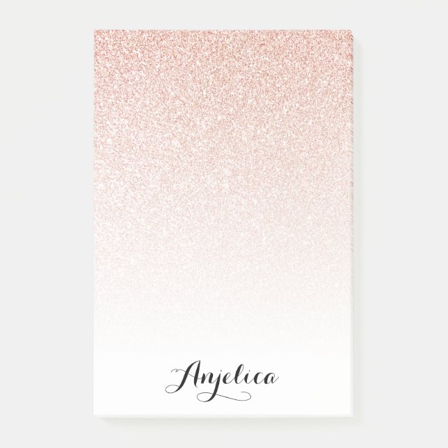 Post-it® Rose Gold Faux Parties scintillant Ombre Nom perso (Devant)