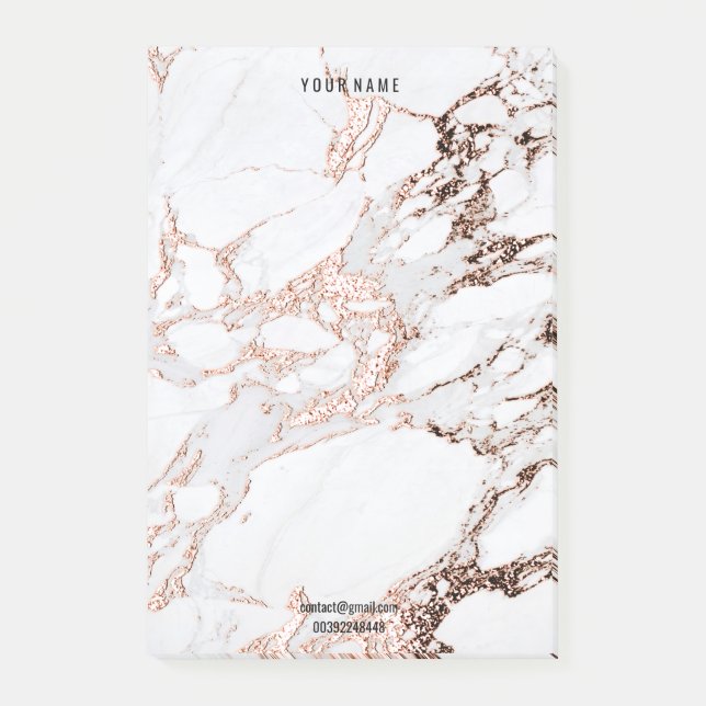 Post-it® Rose Gold Marble Blanc Gris Cuivre Lux Nom Adresse (Devant)