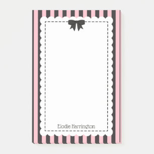 Post-it® Rose noir rayé chic bords festonnés et nœud