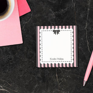 Post-it® Rose noir rayures chic bords festonnés et nœud