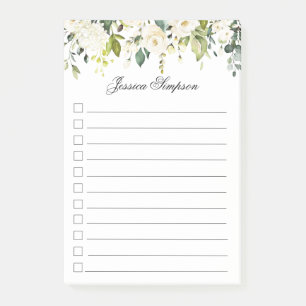 Post-it® Roses blanches Aquarelle de verdure Liste des acti