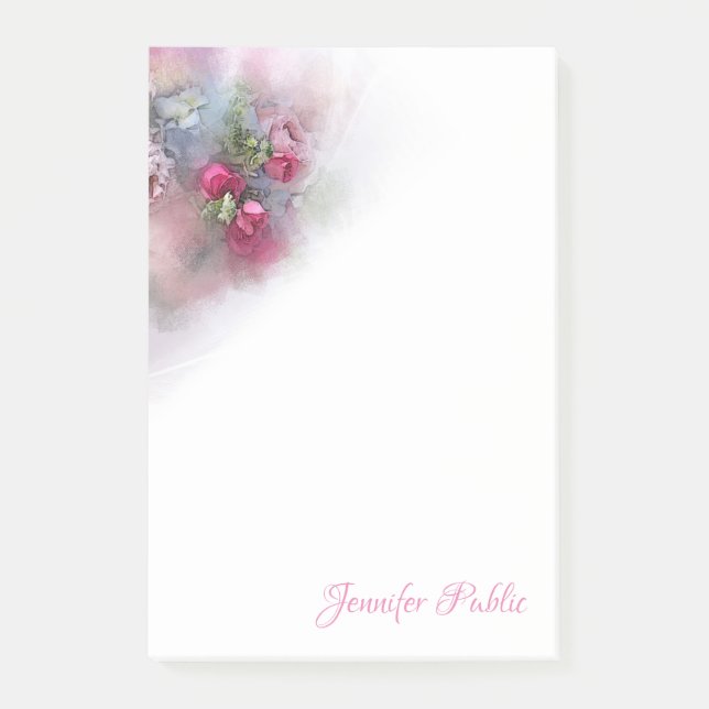 Post-it® Roses d'aquarelle Script Modèle floral élégant (Devant)