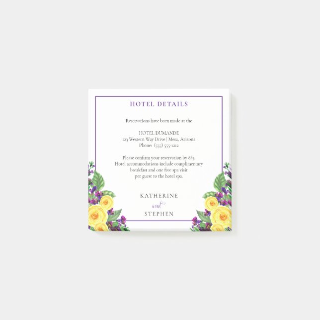 Post-it® Roses jaunes | Violets Boho Floral Détails du Mari (Devant)