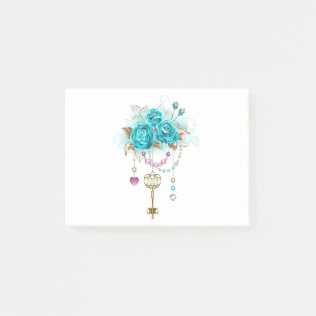 Post-it® Roses turquoise avec touches (Devant)