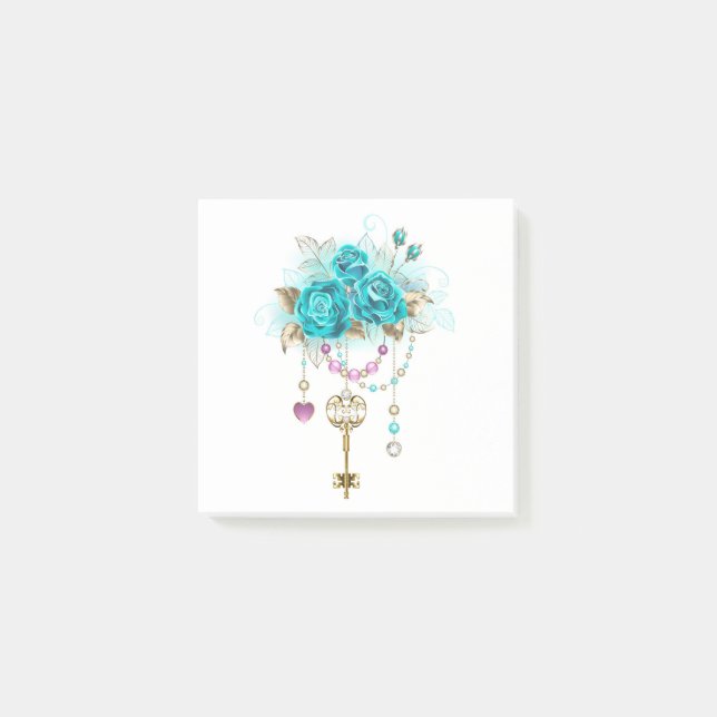 Post-it® Roses turquoise avec touches (Devant)