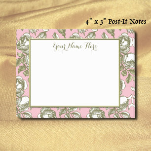 Post-it® Roses Vintage Personnalisées sur Fond Floral Rose