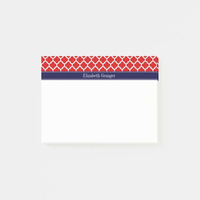 Post-it® Rouge Blanc Marocain #5 Marine Nom bleu Monogramme (Devant)