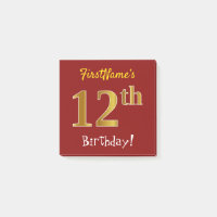 Rouge, Faux Gold 12ème Anniversaire, Avec Nom Pers