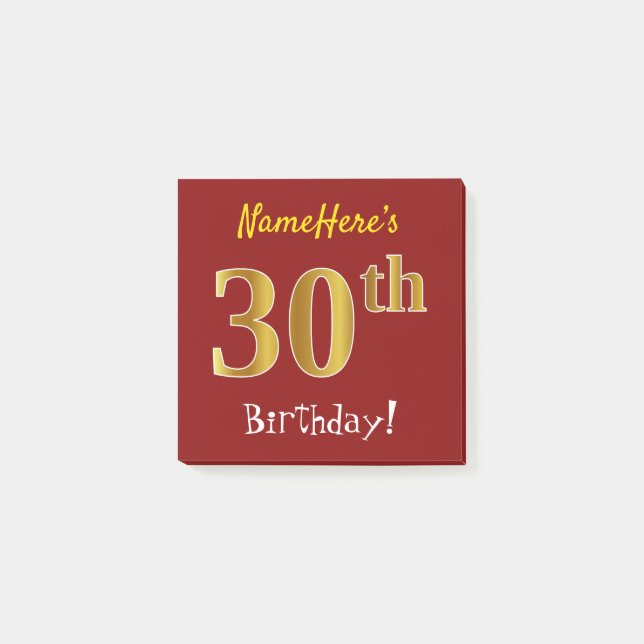 Post-it® Rouge, Faux Gold 30e Anniversaire, Avec Nom Person (Devant)