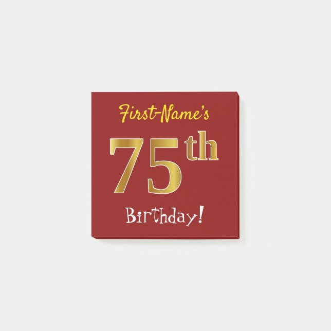 Post-it® Rouge, Faux Gold 75e anniversaire, avec nom person (Devant)