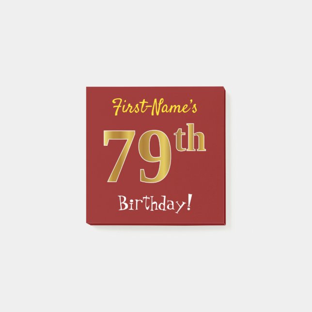 Post-it® Rouge, Faux Gold 79e Anniversaire, Avec Nom Person (Devant)