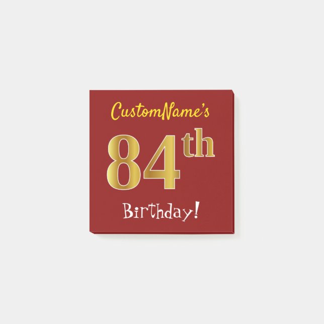 Post-it® Rouge, Faux Gold 84e anniversaire, avec nom person (Devant)