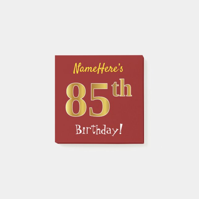 Post-it® Rouge, Faux Gold 85e anniversaire, avec nom person (Devant)