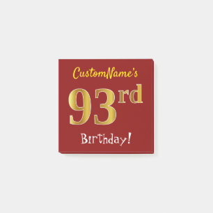 Post-it® Rouge, Faux Gold 93ème Anniversaire, Avec Nom Pers