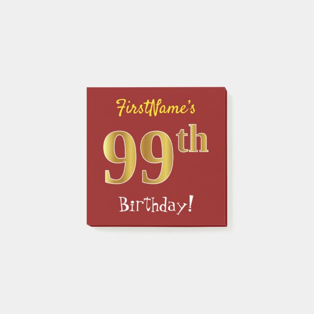 Post-it® Rouge, Faux Gold 99e Anniversaire, Avec Nom Person (Devant)