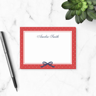 Post-it® Rouge preppy avec ruban bleu Polka blanc