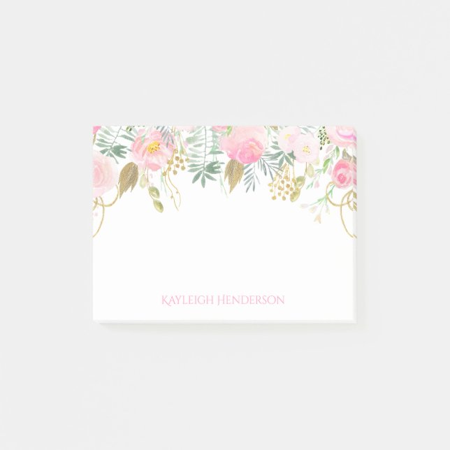 Post-it® Rougissent le rose et le monogramme de fleurs (Devant)