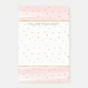 Post-it® Rougissent les coeurs roses d'or de rayures