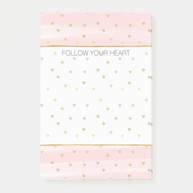 Post-it® Rougissent les coeurs roses d'or de rayures (Devant)