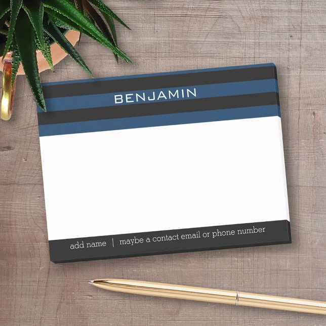 Post-it® Rugby bleu marine et noir avec nom personnalisé (Personalized Post-It Notes - add name or other text)