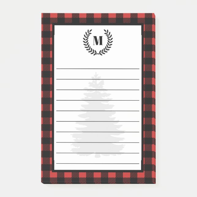 Post-it® Rustic Buffalo Check Plaid & Laurels | Monogramme (Devant)