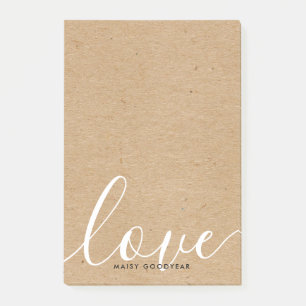 Post-it® Rustique Kraft Script Love Nom personnalisé