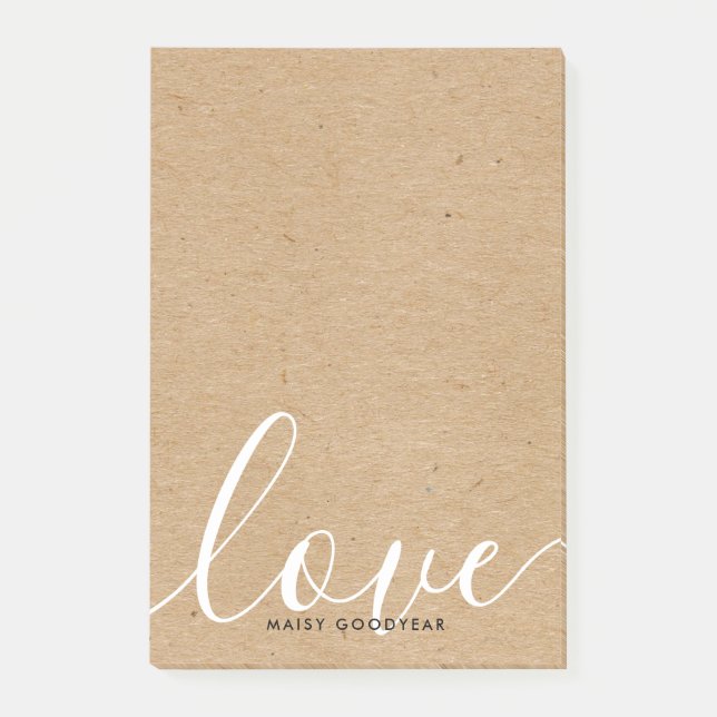 Post-it® Rustique Kraft Script Love Nom personnalisé (Devant)