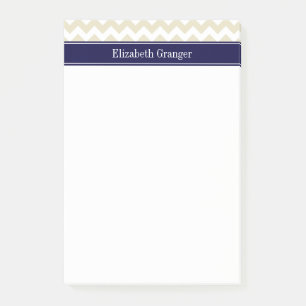 Post-it® Sable Beige Blanc Chevron Marine Nom bleu Monogram
