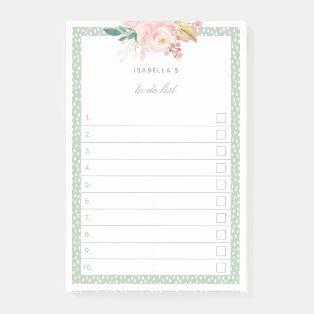 Post-it® Sage Green Aquarelle Peonies Liées À Faire (Devant)