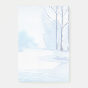 Post-it® Scène nue de neige d'arbres d'hiver d'aquarelle