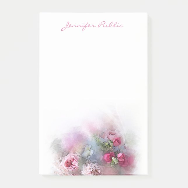Post-it® Script Rose d'aquarelle Modèle moderne (Devant)