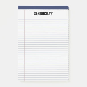 Post-it® "Sérieusement ?" Tampon blanc rayé 4X6 drôle