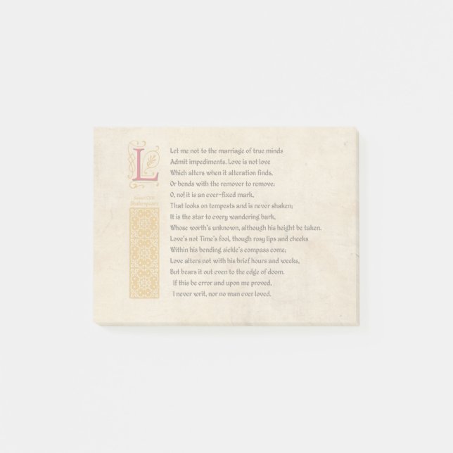 Post-it® Shakespeare Sonnet 116 (CXVI) sur Parchemin (Devant)