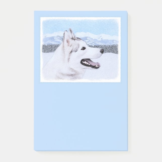 Post-it® Sibérie Husky (argent et blanc) Peinture Chien Art (Devant)