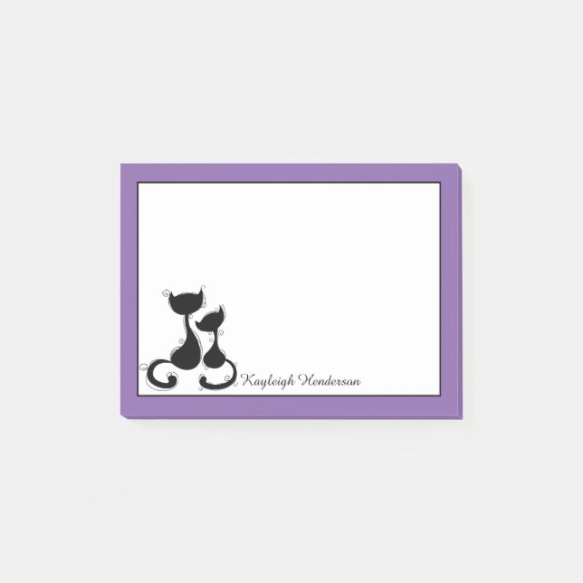 Post-it® Silhouette blanche pourpre de chats noirs (Devant)