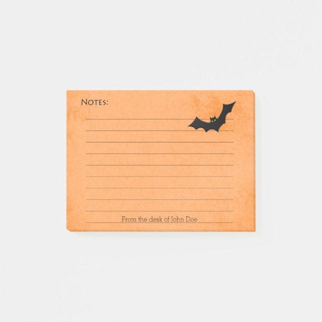 Post-it® Silhouette de chauve-souris d'Halloween sur Orange (Devant)