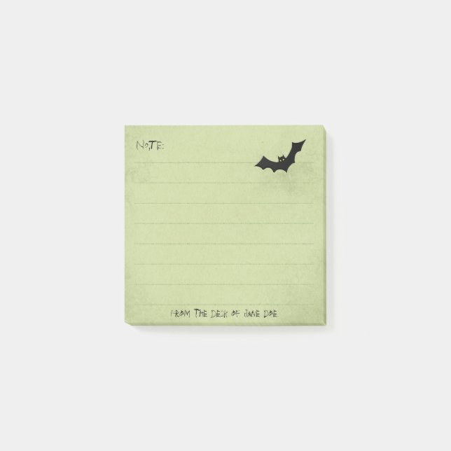 Post-it® Silhouette de chauve-souris d'Halloween sur vert - (Devant)