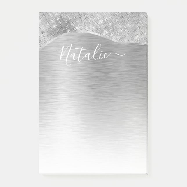 Post-it® Silver Glitter Glam Bling Personalized (Devant)