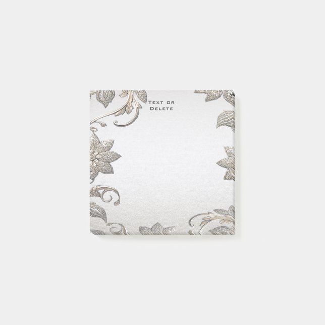 Post-it® Silver Gold Floral Post it Notes (Devant)